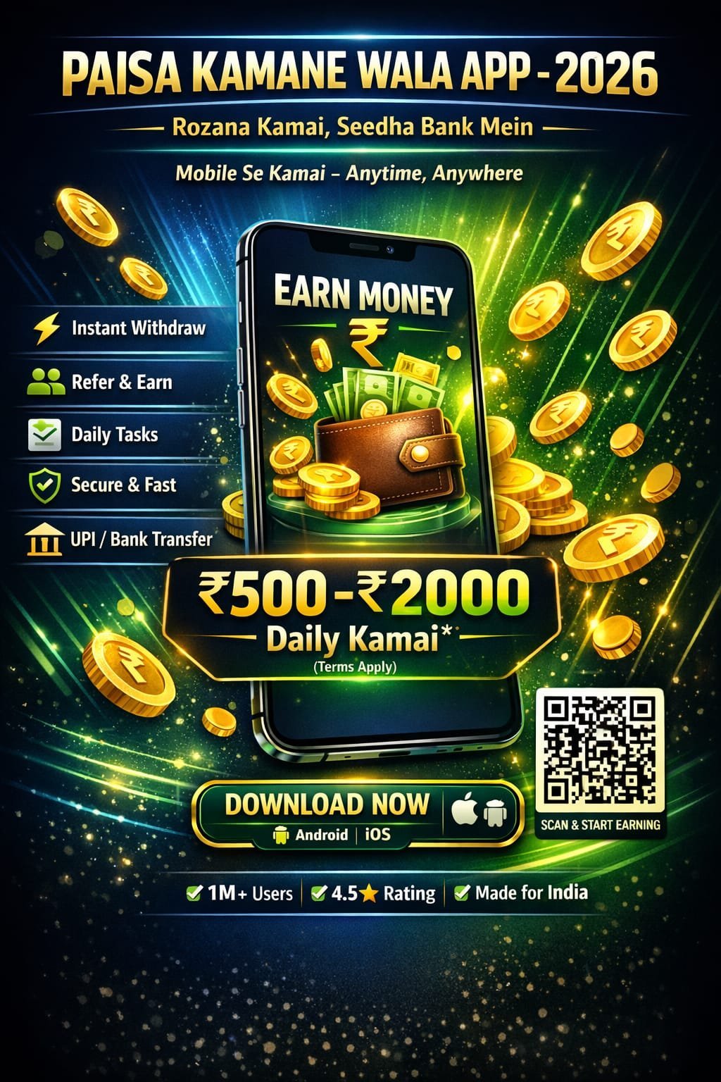 Paisa Kamane Wala Apps 2026 – घर बैठे पैसे कमाने वाले टॉप 10 ऐप्स